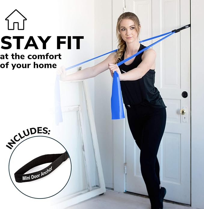 7Ft Long Resistance Bands for Stretching - Resistance Bands Set with Door Anchor - Exercise Bands Including Carry Pouch, E-Book & App - Latex-Free Workout Bands-FlexoryFit