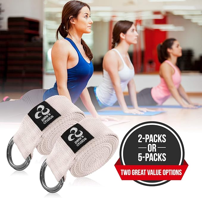 2-PACK or 5-PACK Yoga Exercise Adjustable Straps 8Ft | BONUS eBook | with Durable D-Ring For Pilates & Gym Workouts | Hold Poses, Stretch, Improve Flexibility & Maintain Balance-FlexoryFit
