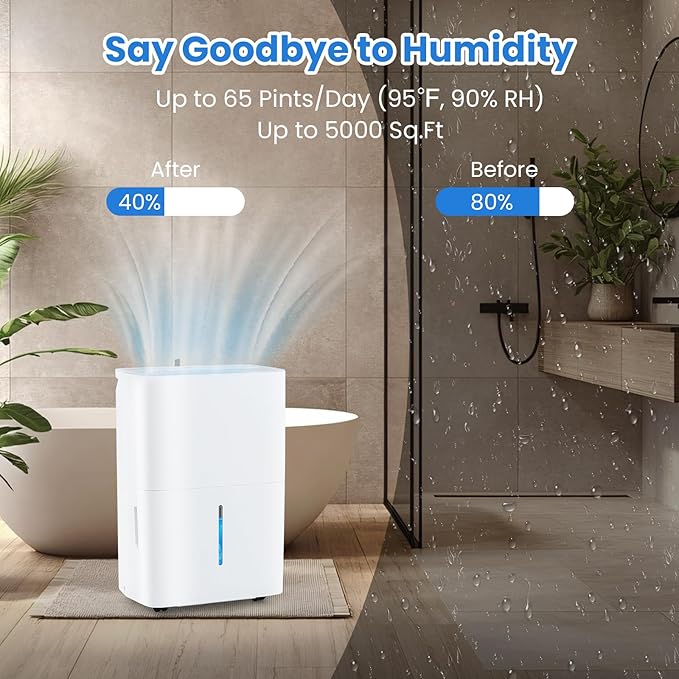 ARLIME 65 Pints Dehumidifier for Home, 5000 Sq.Ft Energy Star Dehumidifier w/24H Timer, LED Display, Child Lock, Drain Hose& Auto Defrost for Bedroom Basement Garage Office (65 Pints)