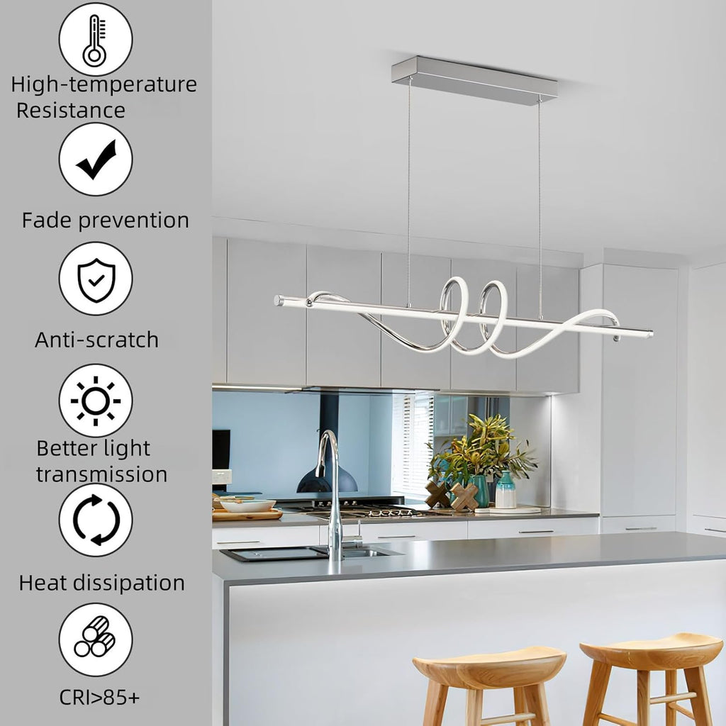 Modern LED Pendent Lights Kitchen Island,3000k-6000K Adjustable Color Dining Room Light Fixture,Dimmable with Remote Control Aluminum for Kitchen, Living, Dining,Bedroom(47in Chrome Silver