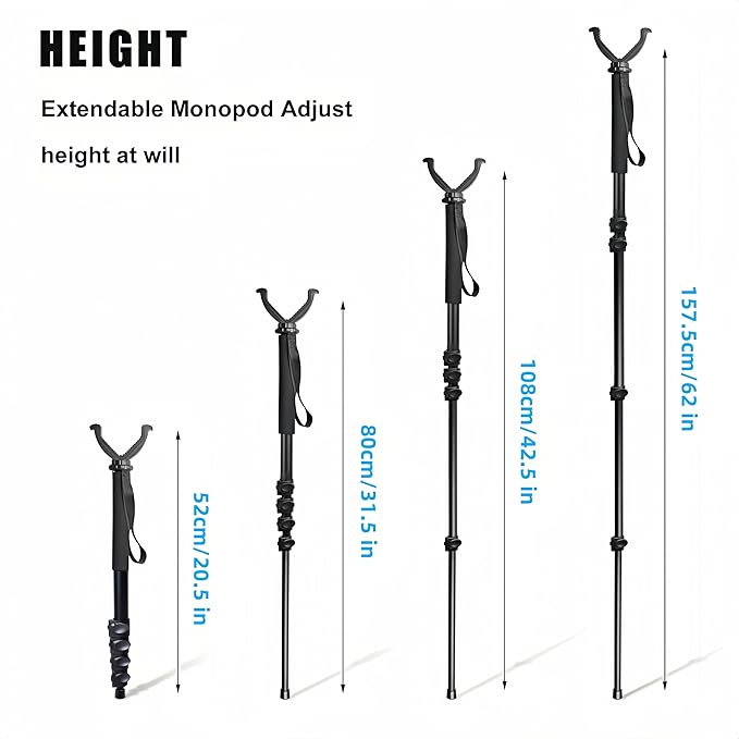 Shooting Stick with V Yoke, 22-62 inches Adjustable Aluminum Shooting Monopod for Hunting Rifles