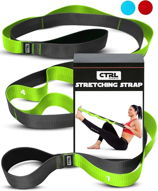 Stretching Strap with Loops - Non Elastic Stretch Band for Physical Therapy, Yoga Strap for Stretching Equipment, Stretch Bands for Exercise and Flexibility - Fascia, Hamstring & Leg Stretcher Belt-FlexoryFit