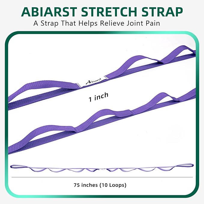 Stretching Strap Yoga Straps for Physical Therapy, 10 Loops Non-Elastic Stretch Band for Pilates, Flexibility, Exercise and Gymnastics-FlexoryFit