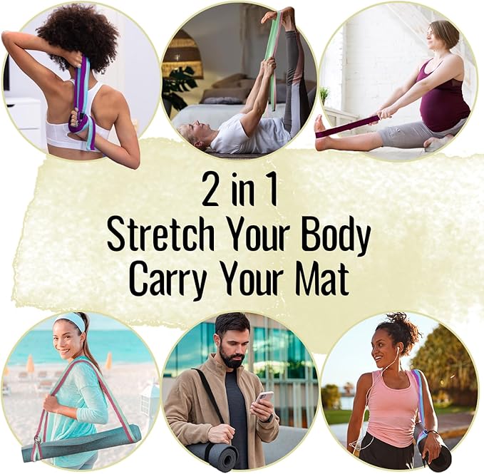 TECEUM Yoga Strap & Mat Strap – 2 IN 1 – Cotton – 6 ft 8 ft 10 ft (30+ colors) – Adjustable Non-Slip Belt for Yoga, Pilates, Stretching, Physical Therapy, Fitness & Home Workout – For Carrying Mats-FlexoryFit