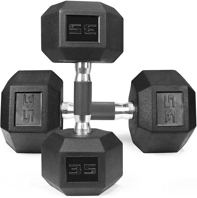 WF Athletic Supply Rubber Encased Hex Dumbbells with Rubber Grip Contoured Handle for Muscle Toning, Strength Building & Full Body Workout-FlexoryFit