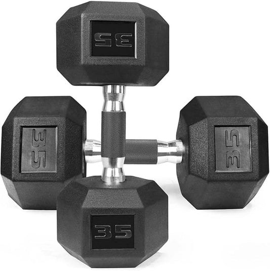WF Athletic Supply Rubber Encased Hex Dumbbells with Rubber Grip Contoured Handle for Muscle Toning, Strength Building & Full Body Workout-FlexoryFit