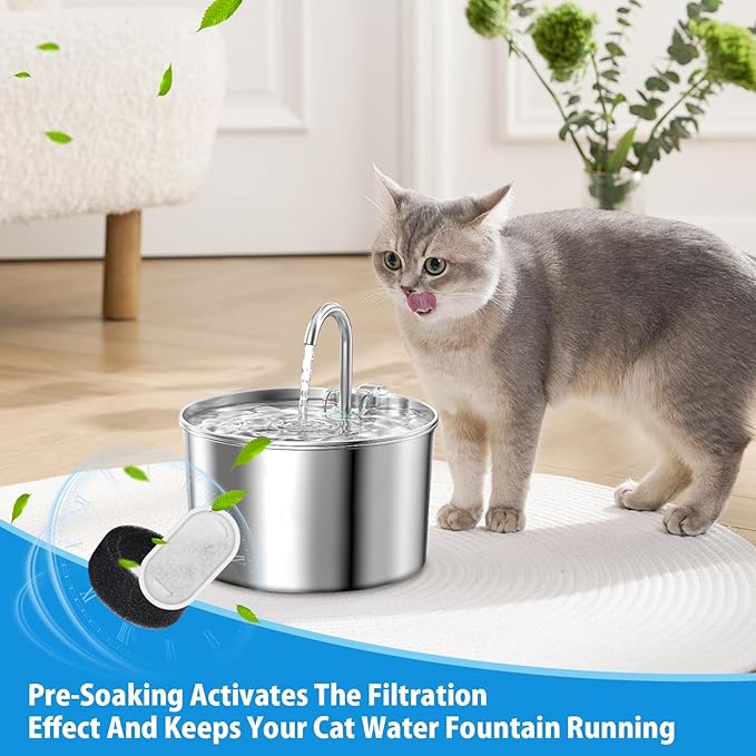 Cat Drinking Fountain Replacement Filter - Fits 67 oz/2 L and 108 oz/3.2 L Stainless Steel Drinkers - Activated Carbon and Ion Exchange Resin Filter - Pet Drinking Fountain Filters (20 Pack)
