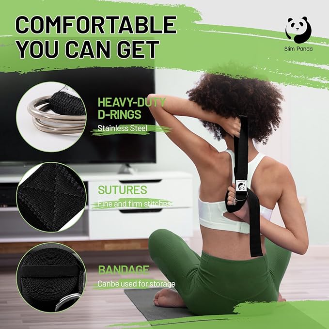 Slim Panda Yoga Strap for Stretching,Cotton Yoga Strap with Adjustable D-Ring Buckle,Non-Elastic Yoga Belt for Pilates,Gym Workouts,Physical Therapy,Improve Flexibility-FlexoryFit