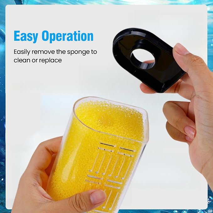 Aquarium Filter for 20-50 Gallons, Ultra-Quiet Fish Tank Filters Biochemical Filtration 200GPH Powerful Pump Submersible Sponge Filter for Large Fish & Turtle Tanks Water Clear Air Supply (13W)