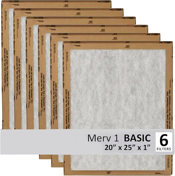Filtrete 20x25x1 Air Filter, 3M MERV 1 HVAC AC Furnace Filter Replacement, 6-Pack (Actual Size 19.69x24.69x0.88 in)