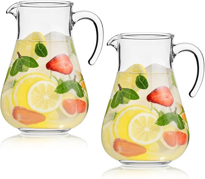 Lily's Home Set of 2 Break Resistant Plastic Pitcher, the Large Capacity Makes it Excellent for Parties, Both Indoor and Outdoor, Made in Taiwan (98 Ounces)