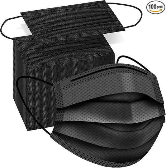 100 PCS Disposable Face Masks, Black Disposable Masks, 3 Ply Protection Face Masks-FlexoryFit