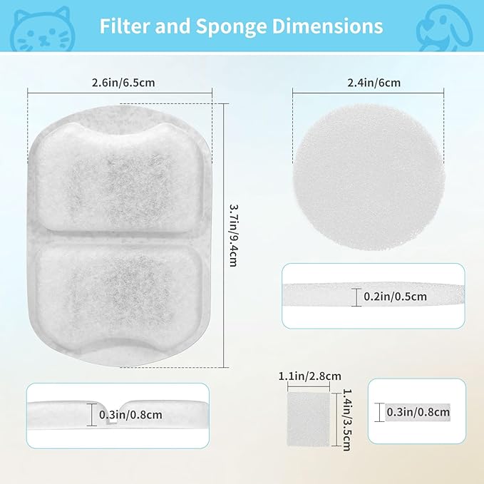 Dog & Cat Fountain Filters - Triple Action Replacement for 7L/230oz/1.8G Stainless Steel Fountain