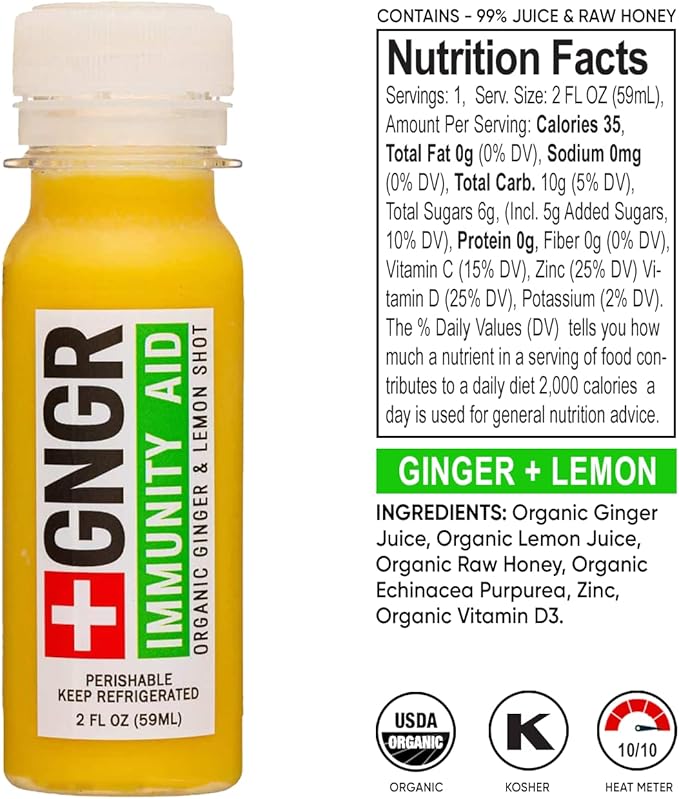 '+GNGR 24 Shots Variety Pack of Organic Immunity Boosting Ginger Shots - Cold Pressed Ginger Shots for All Natural Digestive and Immune Support - Nothing Artificial - USDA Organic (2 Fl Oz, 24 Pack)-FlexoryFit