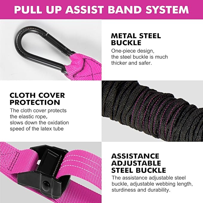 HPYGN Pull Up Assistance Bands, Heavy Duty Resistance Band for Pull Up Bar, Adjustable Weight/Size with Fabric Feet/Knee Rest, Bands for Pull Up Assist for Strength Training, Pull Up Assist Band-FlexoryFit