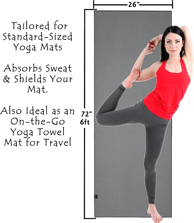Tatago Hot Yoga Mat Towel Non Slip for Hot Yoga (72 inch) Our Hot Yoga Towel Non Slip Silicone Dabs & Absorbent Microfiber Blend Gives You More Grip As You Drip (Nube Gris-72, Standard - 72")-FlexoryFit