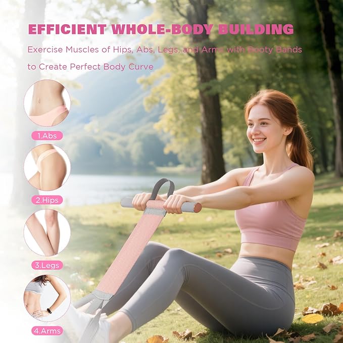 Fitness Resistance Band with Handles & Non-Slip Pedal, 150lb Fabric Exercise Bands, Yoga Starter Sets Sit Up Pull Rope for Full Body Strength Training, Stretch Band Workout Equipment-FlexoryFit