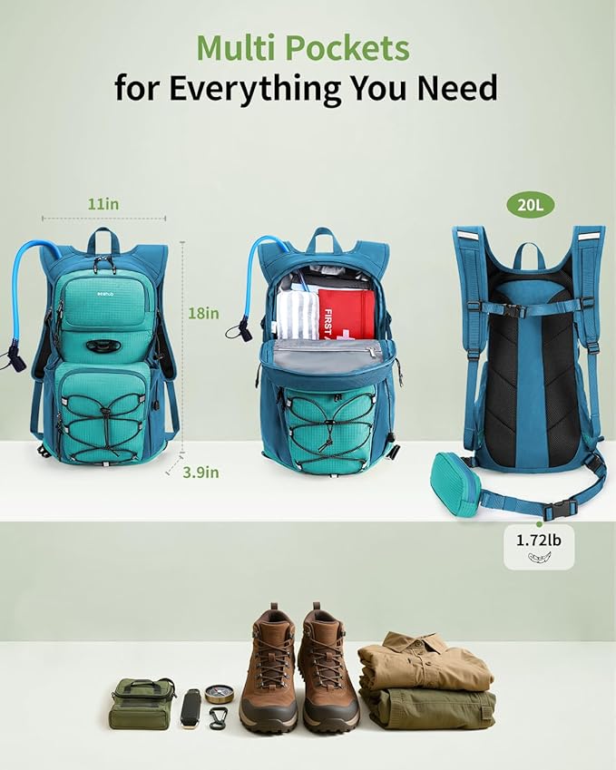 ECOHUB Hydration Backpack for Men Women, 20L Lightweight Hiking Daypack Cycling Backpack with 2L Water Bladder, Insulated Hydration Pack with Waist Pack-FlexoryFit