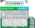 Filterbuy 25x25x1 Air Filter MERV 8 (MPR 700) Dust Defense Replacement (6-Pack), Electrostatic Pleated HVAC AC Furnace Filters, Made in USA (Actual Size: 24.50 x 24.50 x 0.75)