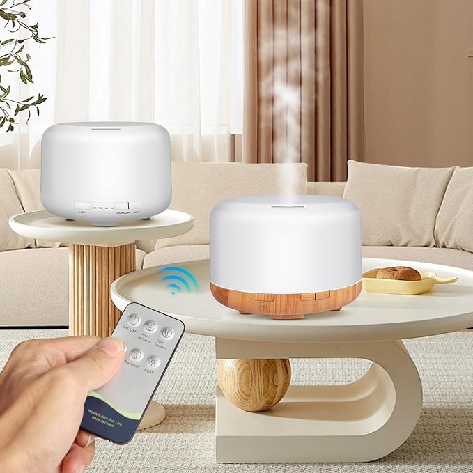 500ml Premium Essential Oil Diffuser with Remote Control. Ultrasonic Aromatherapy Humidifier Vaporizer. 7 Colors Lights. Comes with Timer & Auto-Off for Home & Office (White)