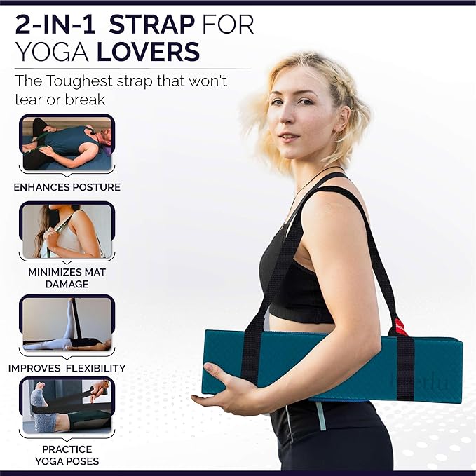 Yoga Mat Straps 2 in 1 - Cotton - Adjustable anti-slip straps for yoga, pilates, stretching, for carrying mats-FlexoryFit