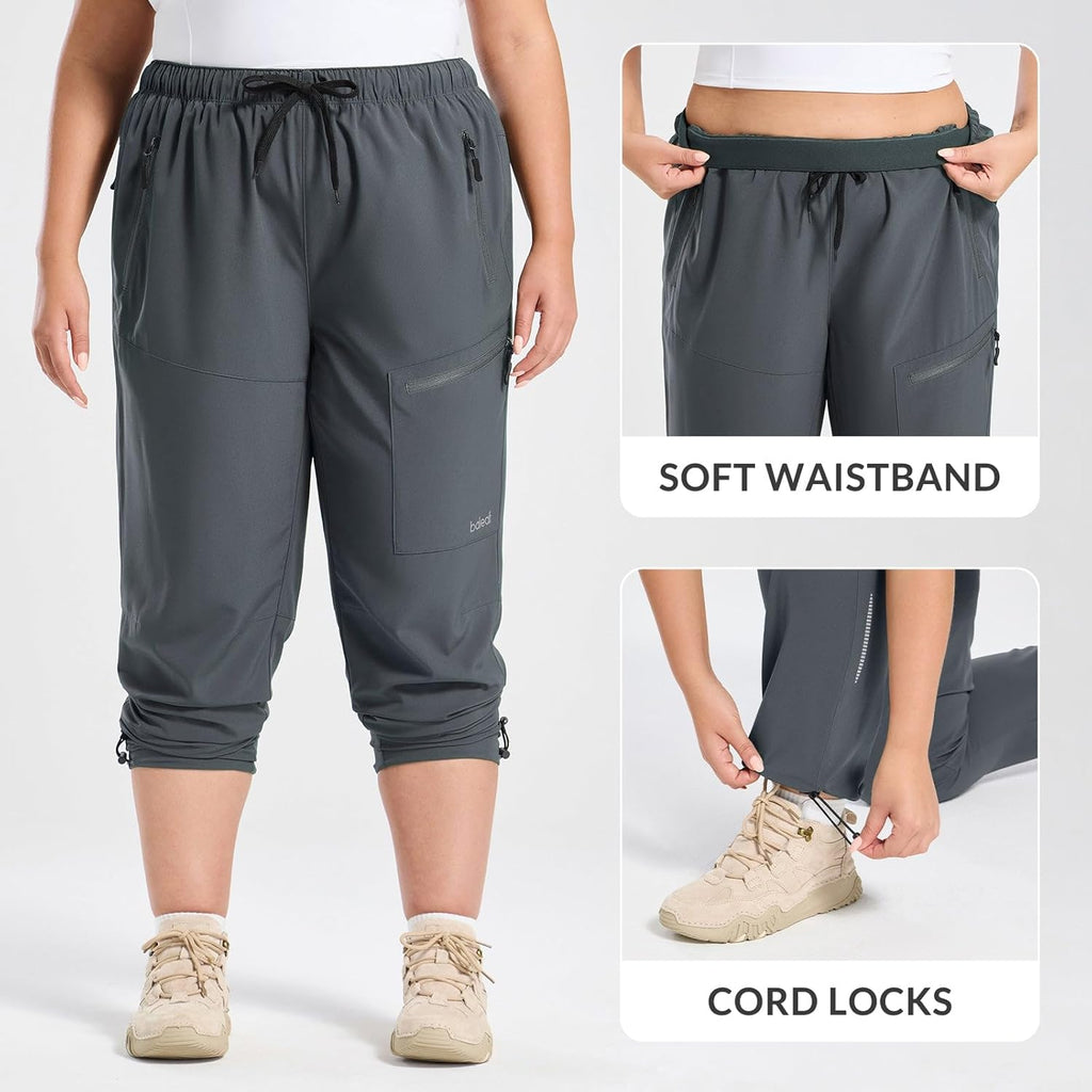 baleaf Plus Size Pants for Women Hiking Cargo Water Resistant UPF 50+ Cargo Joggers Zipper Pockets