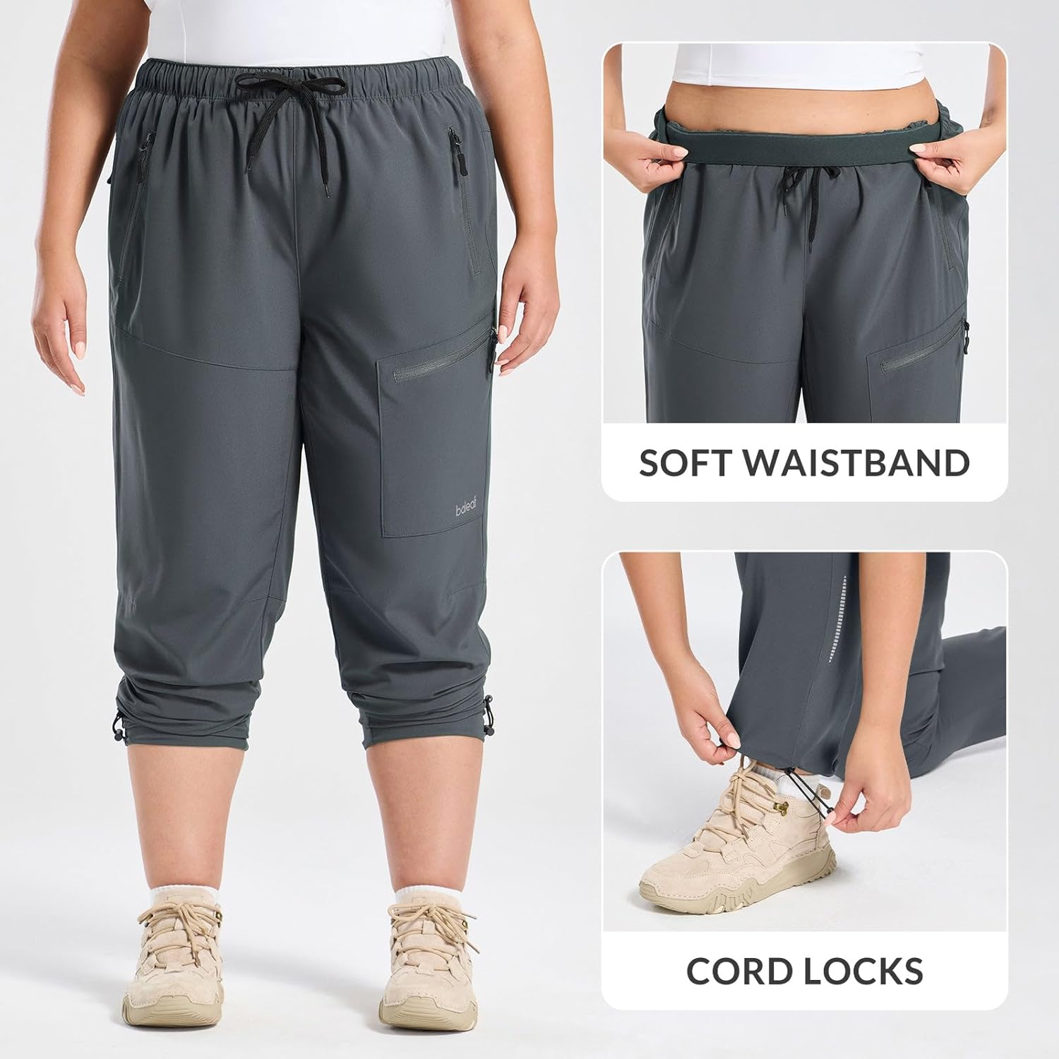 baleaf Plus Size Pants for Women Hiking Cargo Water Resistant UPF 50+ Cargo Joggers Zipper Pockets