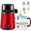 VEVOR 1.1Gal Water Distiller, 0.3Gal/H, Distilled Water Maker Machine 750W 0-99H Timing Setting Temp Display, 304 Stainless Steel Countertop Distiller Glass Carafe Cleaning Powder 3 Carbon Packs, Red