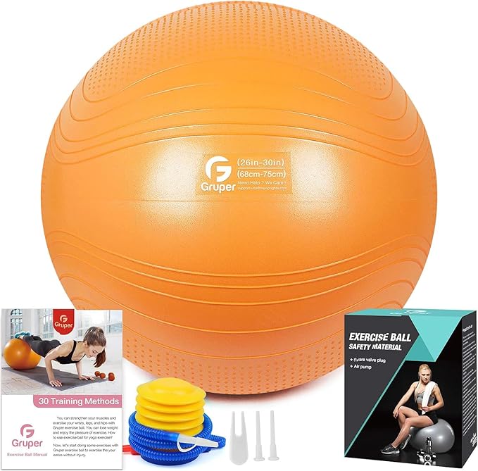 Yoga Ball, 22-30 Inch Extra Thick Exercise Ball for Workout Fitness Balance, Anti Burst Chair for Home and Office Desk, Includes Hand Pump & Workout Guide Access-FlexoryFit