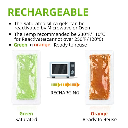 6Pcs 40 Gram Rechargeable Desiccant Packs, Indicating Silica Gel, Gun Safe Dehumidifier, New Style Moisture Absorbing Bag