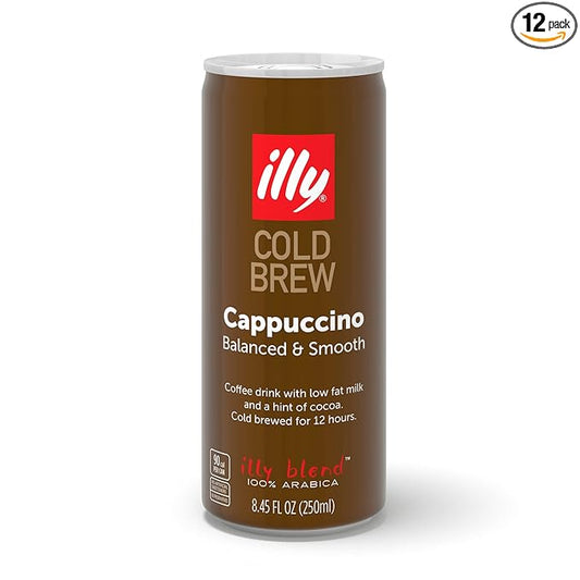 illy Ready To Drink Coffee – Cappuccino Cold Brew Cans - Notes Of Milk & Chocolate - 100% Arabica - Smooth & Refreshing Taste - Convenient, Easy to Carry Drink – 8.5 oz., 12 Pack-FlexoryFit
