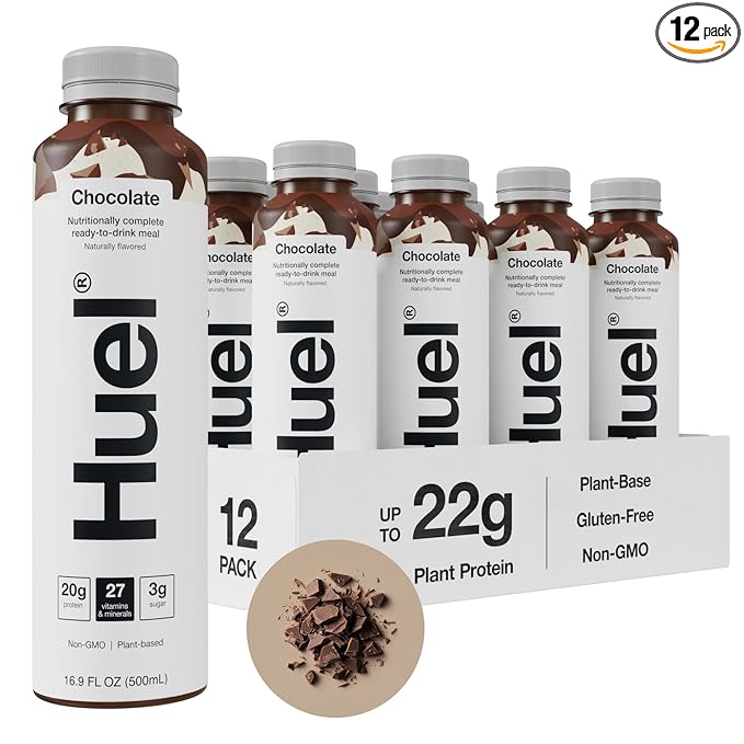 Huel Ready-to-Drink | Chocolate Meal Replacement Drink | High Protein Drink | Nutritionally Complete, Low Sugar, High Fiber, Plant Based, Vegan, Healthy | 20g Protein Per Bottle | 16.9 Fl Oz (12 Pack)-FlexoryFit