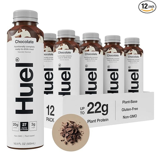 Huel Ready-to-Drink | Chocolate Meal Replacement Drink | High Protein Drink | Nutritionally Complete, Low Sugar, High Fiber, Plant Based, Vegan, Healthy | 20g Protein Per Bottle | 16.9 Fl Oz (12 Pack)-FlexoryFit