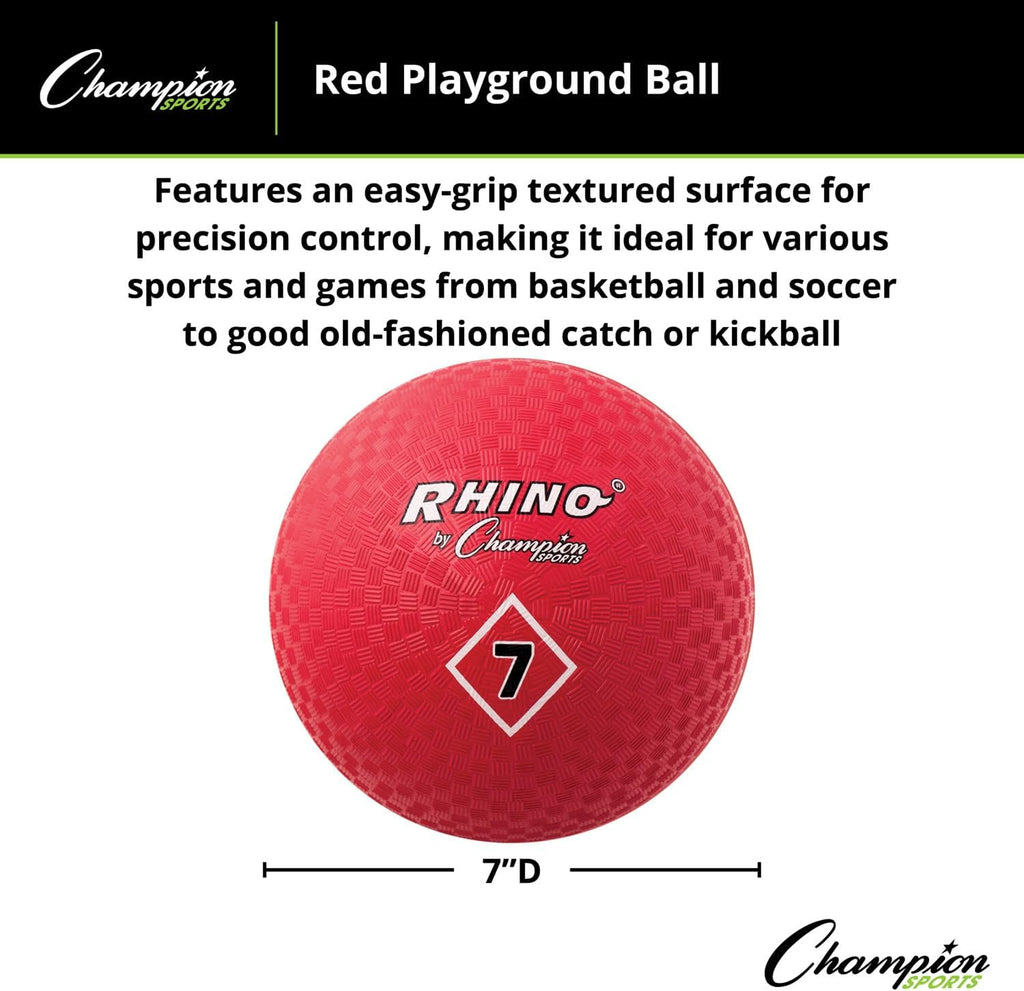 Champion Sports Playground Ball – High-Bounce 2-Ply Construction, Durable Red Ball for Throwing, Catching & Kicking - Multiple Sizes (5", 6", 7", 10", 13", 16")
