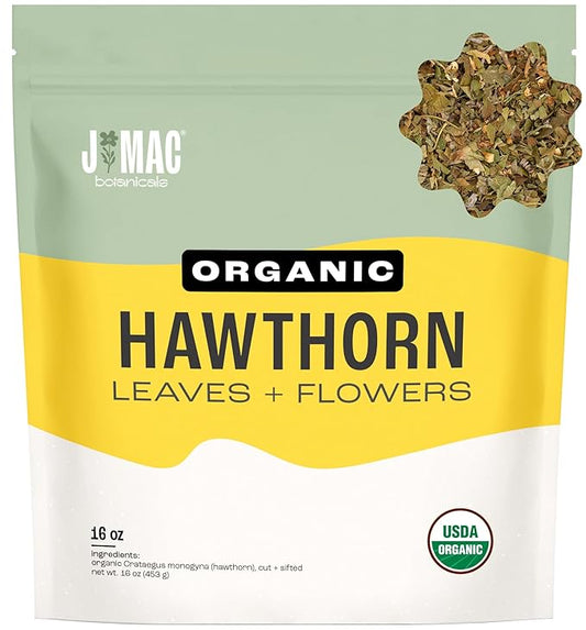 J MAC BOTANICALS Organic Hawthorn Leaf and Flower (16 oz) Dried Hawthorne leaves-FlexoryFit