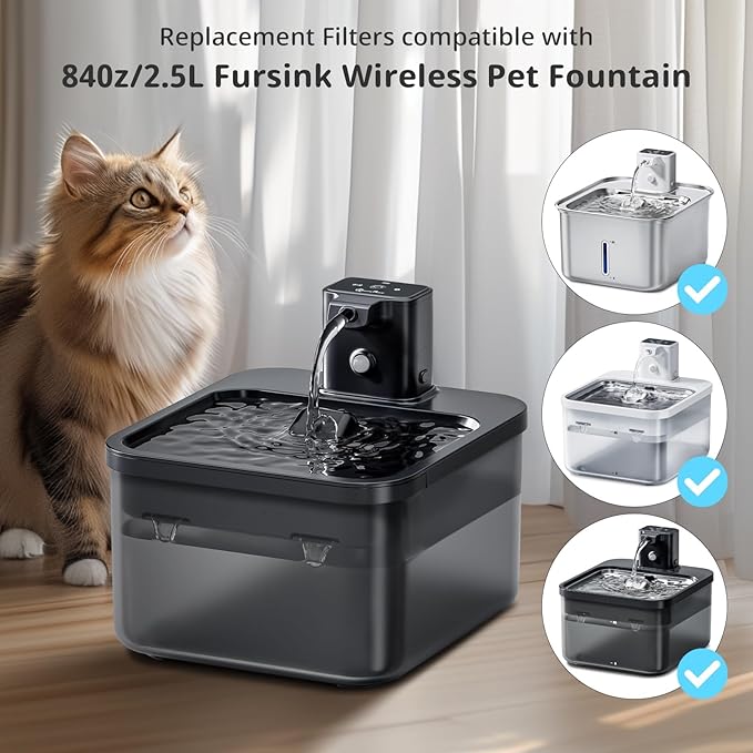 12 Pack Replacement Filters for 84oz/2.5L Fursink Wireless Pet Water Fountain, Triple Filtration Pet Water Fountain Filter Replacement