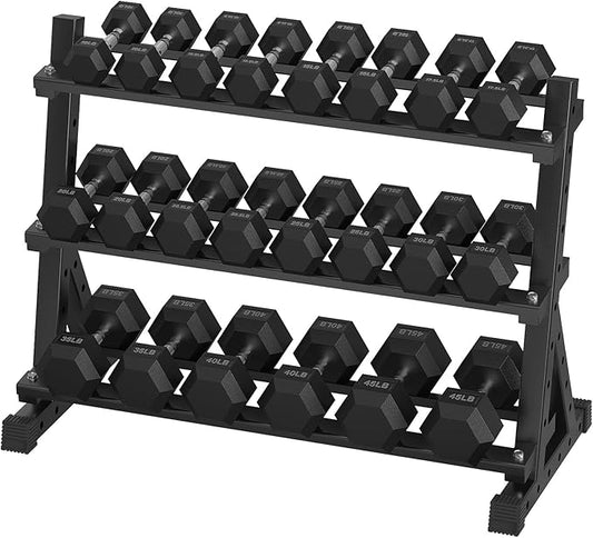 Hex Dumbbell Sets with Rack, 290-670 lb Rubber Encased Exercise & Fitness Dumbbells Set, Hand Weight for Strength Training, Weight Dumbbells-FlexoryFit