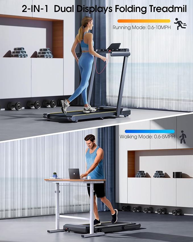 Walking Pad Treadmill with 12% Incline, 4 in 1 Folding Treadmill for Home/Office with Handle Bar, 2.5HP Under Desk Treadmills Portable Walking Pad with App & Bluetooth Speaker, 0.6-10MPH-FlexoryFit