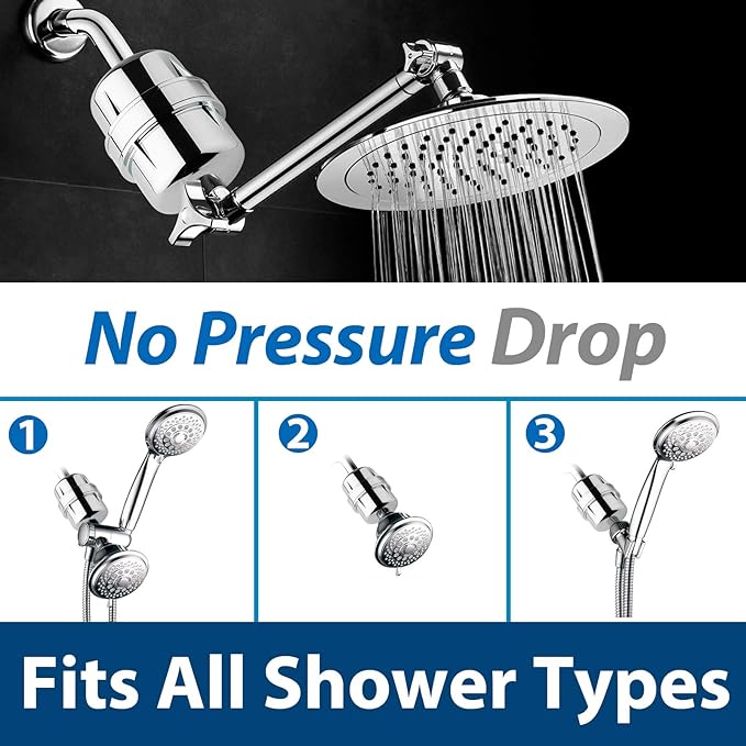 iSpring SF3S 15-Stage High Output Universal Shower Filter with Replaceable Cartridge, Better Skin, Softer Hair, and Stronger Nails, Chrome