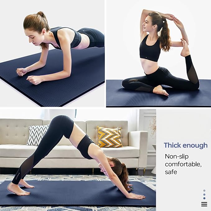 Thick Yoga Mat Non Slip, Large Size 72" L x 32" W x 0.6" TH, Premium Exercise & Fitness Mat with Carrying Strap and Bag, Workout Mats for Home-FlexoryFit