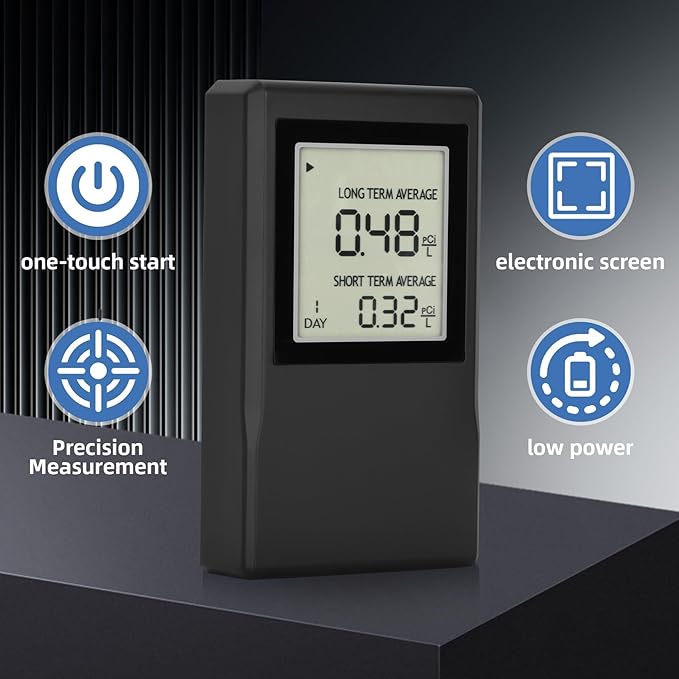 Radon Detector for Home,Accurate Radon Gas Measurement with ±0.1 pCi/L Precision,Real-time Monitoring of Indoor Radon Concentration,Portable Digital Display,Easy Operation,Various Indoor environments