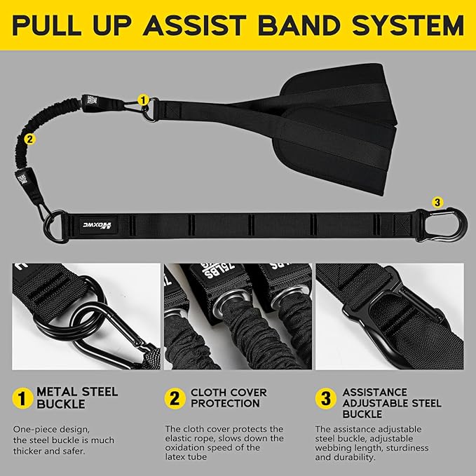 Pull Up Assistance Bands, Adjustable Heavy Duty Resistance Band for Pull Up, 3 Pull Up Bands, Comfortable Fabric Feet/Knee Rest, Assistance Bands for Pull-Up, Home Fitness, Body Stretching-FlexoryFit