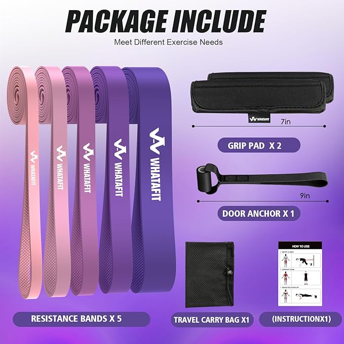 WHATAFIT Resistance Bands, Pull Up Assistance Bands, Exercise Bands, Workout Bands Set for Men and Women Home Fitness, Body Stretching, Strength Training, Physical Therapy-FlexoryFit
