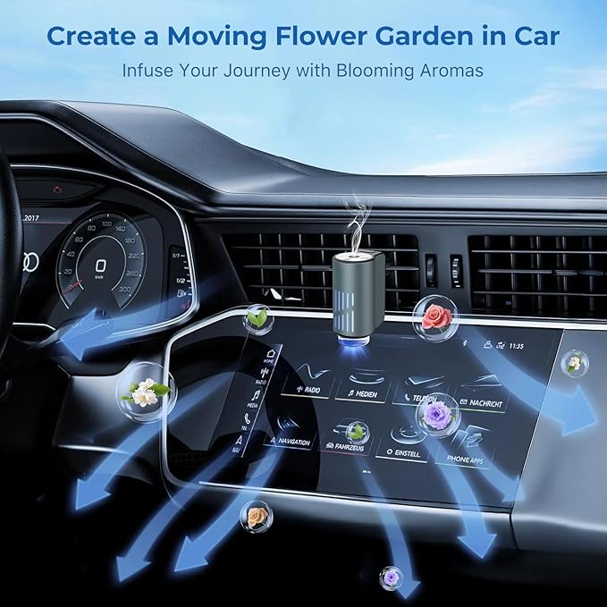 SooPii Car Air Freshener Diffuser, 3 Adjustable Spray Modes with Color Light,Upgraded Rechargeable Car Aroma Diffuser for Men Women,Long Lasting,6 Essential Oil Included,Easy Installation,Grey