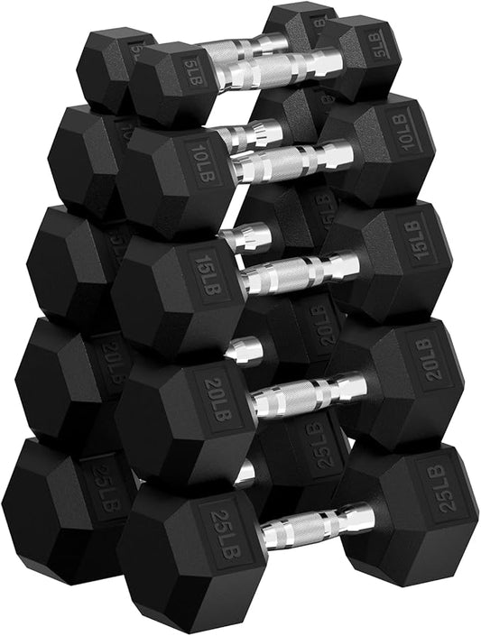Hex Dumbbell Set, 30-480 lb Set Rubber Encased Exercise & Fitness Dumbbells, Weights Dumbbells Set, Hand Weight for Strength Training-FlexoryFit