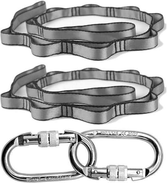 PRIOR FITNESS Yoga Straps Aerial Hammock Accessory Set, 2pcs Daisy Chain + 2pcs Carabiner, Aerial Silk Hardware with Daisy Chain Carabiner for Yoga Swing Pilates-FlexoryFit