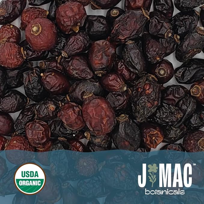 J MAC BOTANICALS Organic Rose Hips (8 oz Bag) Whole, natural organic dried rose hips for herbal tea, rosehips dried organic, rosehip tea, packaged in the USA-FlexoryFit