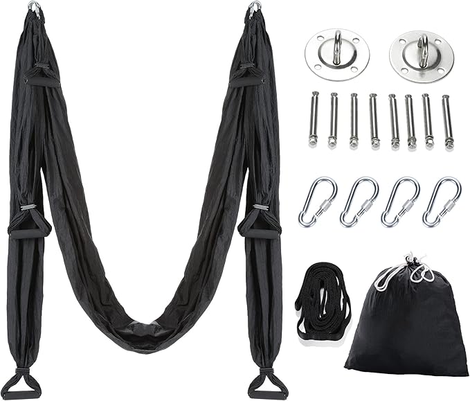 ZELUS Aerial Yoga Swing Sling Strong Yoga Hammock Kit Set Trapeze Inversion Equipment Include 2 Extensions Straps and Ceiling Mounting Kit-FlexoryFit