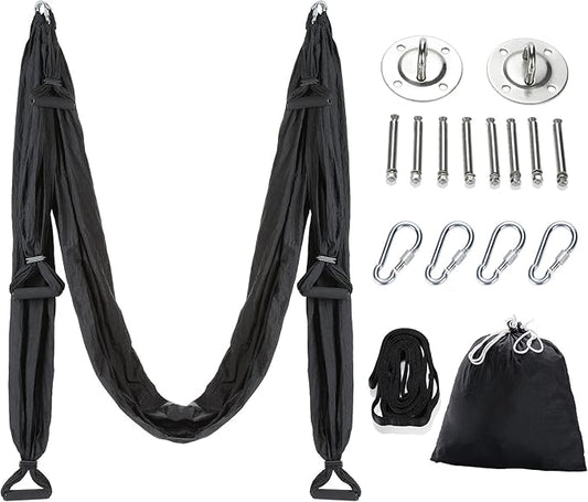 ZELUS Aerial Yoga Swing Sling Strong Yoga Hammock Kit Set Trapeze Inversion Equipment Include 2 Extensions Straps and Ceiling Mounting Kit-FlexoryFit