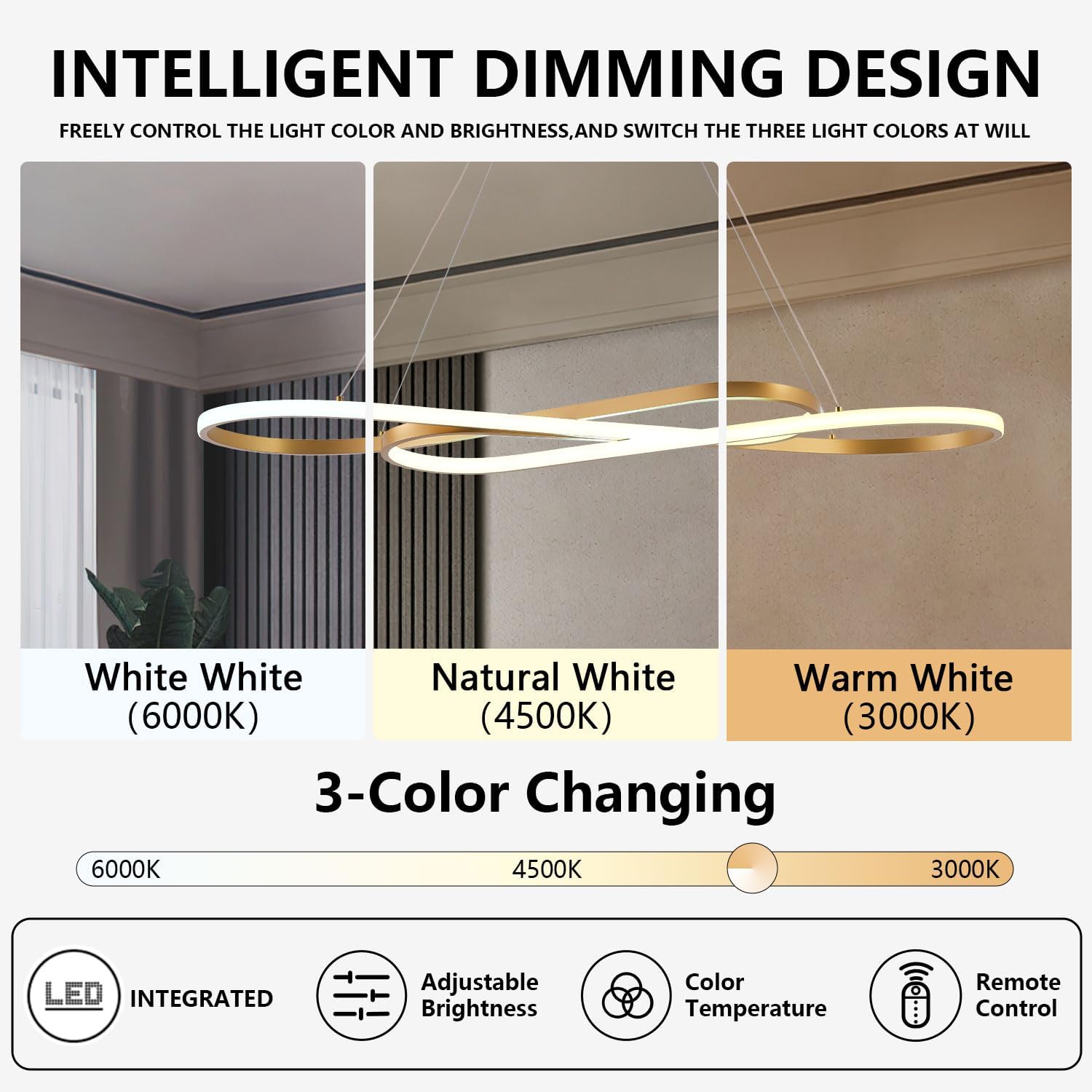 Gold Led Chandeliers for Dining Room Light Fixture Modern Led Pendant Light Kitchen Island Lighting for Kitchen Island Chandelier Over Table, Dimmable Adjustable Height Pendant Light Ceiling Hanging